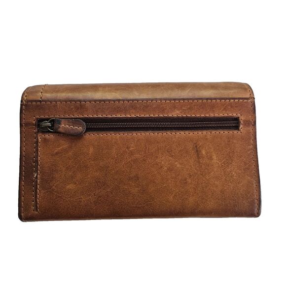 HILL BURRY Vintage Leather Wallet Fold Over Multiple Compartments Distressed - Picture 3 of 9